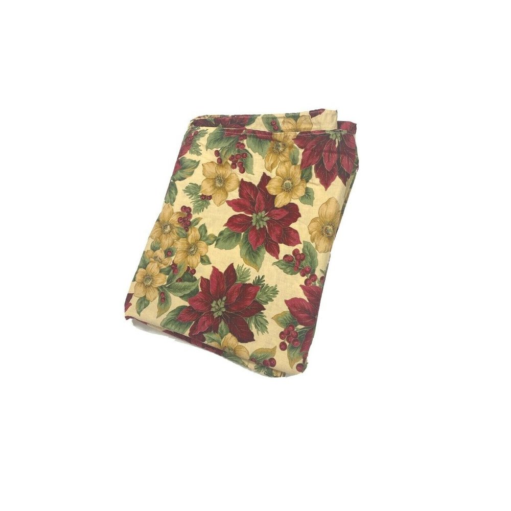 Vintage Custom Handmade Tablecloth Large Fabric Floral Pattern Red Gold Green